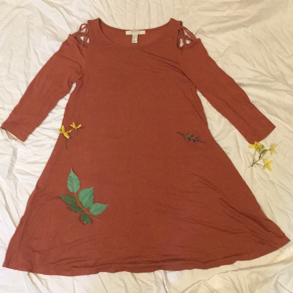 Rust-Orange Shoulder Cut-Out Dress